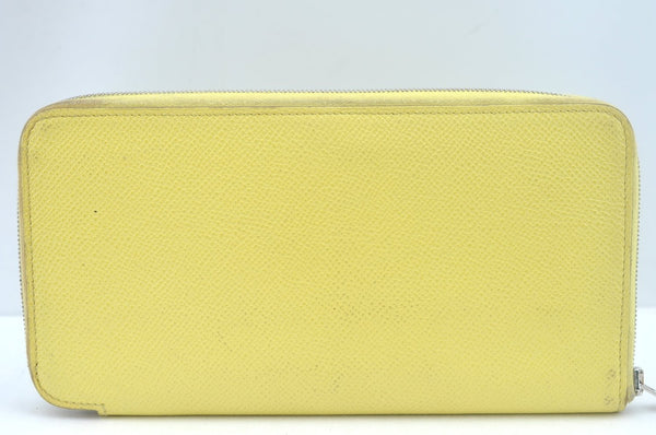 Authentic HERMES Azap Silk In Long Wallet Purse Leather Yellow 5989J