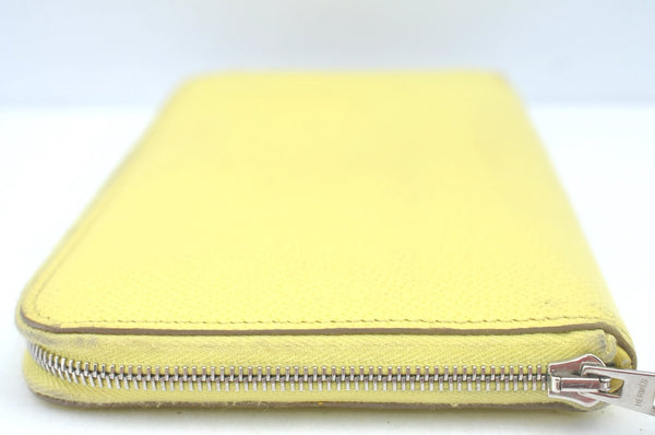 Authentic HERMES Azap Silk In Long Wallet Purse Leather Yellow 5989J