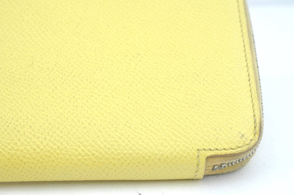 Authentic HERMES Azap Silk In Long Wallet Purse Leather Yellow 5989J