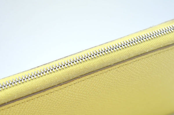 Authentic HERMES Azap Silk In Long Wallet Purse Leather Yellow 5989J