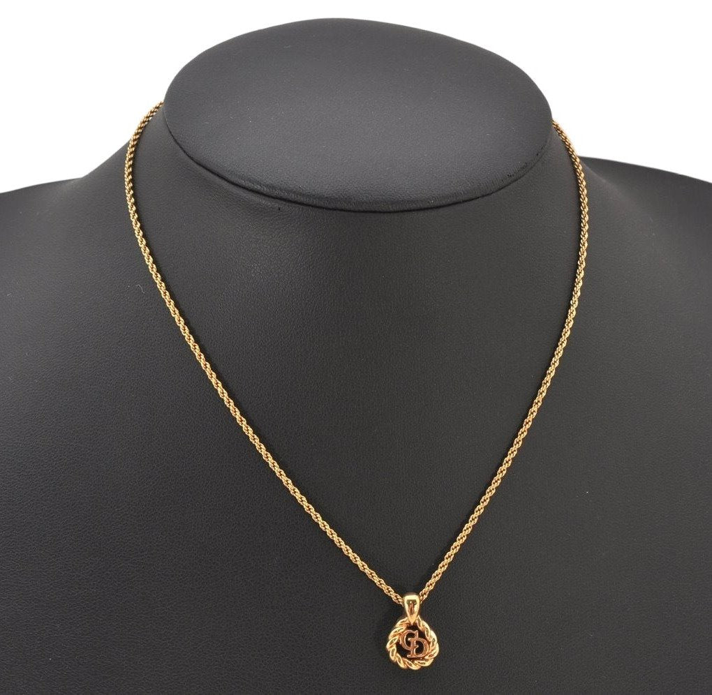 Authentic Christian Dior Gold Tone Chain Pendant Necklace CD 5989K