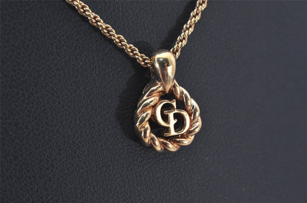 Authentic Christian Dior Gold Tone Chain Pendant Necklace CD 5989K