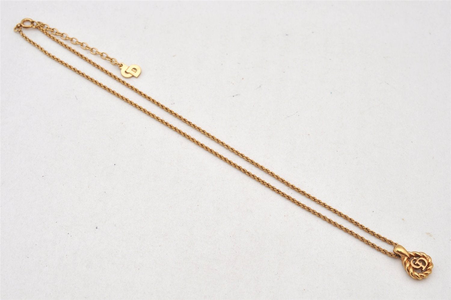 Authentic Christian Dior Gold Tone Chain Pendant Necklace CD 5989K