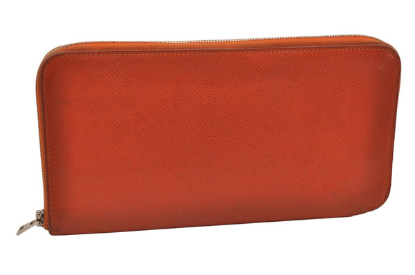 Authentic HERMES Azap Silk In Long Wallet Purse Leather Orange 5990J