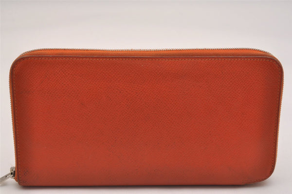 Authentic HERMES Azap Silk In Long Wallet Purse Leather Orange 5990J