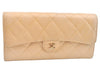 Authentic CHANEL Caviar Skin Matelasse Long Wallet Purse CC Logo Beige 5993J