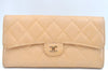 Authentic CHANEL Caviar Skin Matelasse Long Wallet Purse CC Logo Beige 5993J