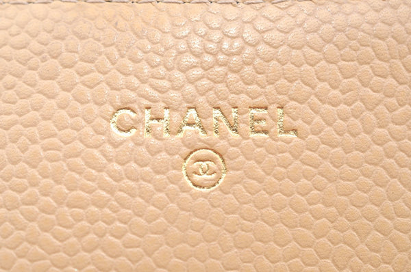 Authentic CHANEL Caviar Skin Matelasse Long Wallet Purse CC Logo Beige 5993J