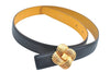 Authentic HERMES Leather Belt Reversible Size 65cm 25.6" Black Yellow 5995J