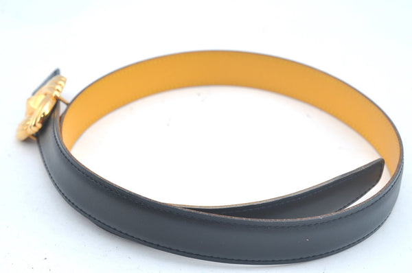 Authentic HERMES Leather Belt Reversible Size 65cm 25.6" Black Yellow 5995J