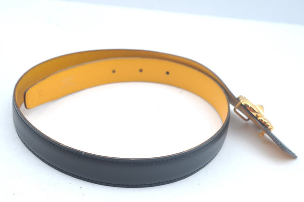 Authentic HERMES Leather Belt Reversible Size 65cm 25.6" Black Yellow 5995J