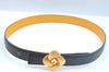 Authentic HERMES Leather Belt Reversible Size 65cm 25.6" Black Yellow 5995J