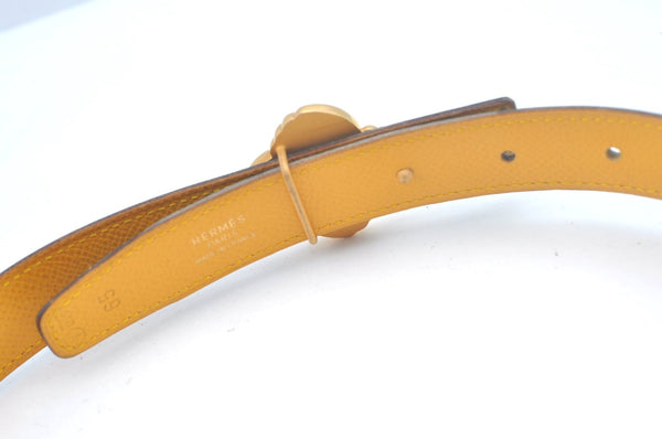 Authentic HERMES Leather Belt Reversible Size 65cm 25.6" Black Yellow 5995J