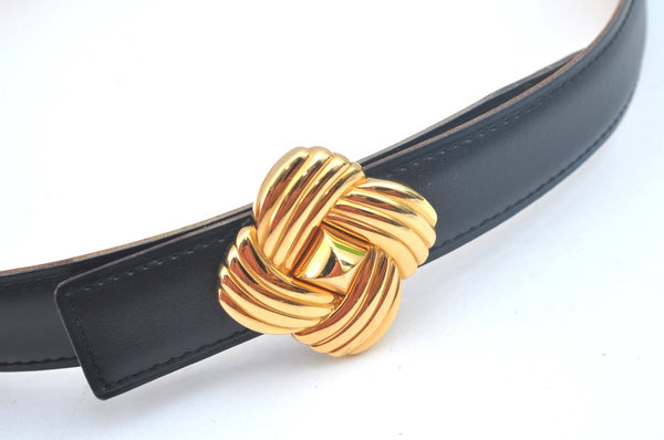 Authentic HERMES Leather Belt Reversible Size 65cm 25.6" Black Yellow 5995J