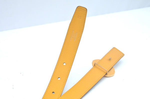 Authentic HERMES Leather Belt Reversible Size 65cm 25.6" Black Yellow 5995J