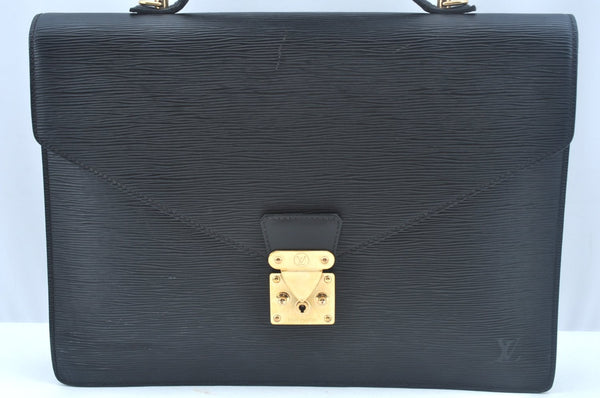 Auth Louis Vuitton Epi Porte Documents Bandouliere Briefcase M54462 Black 5996I