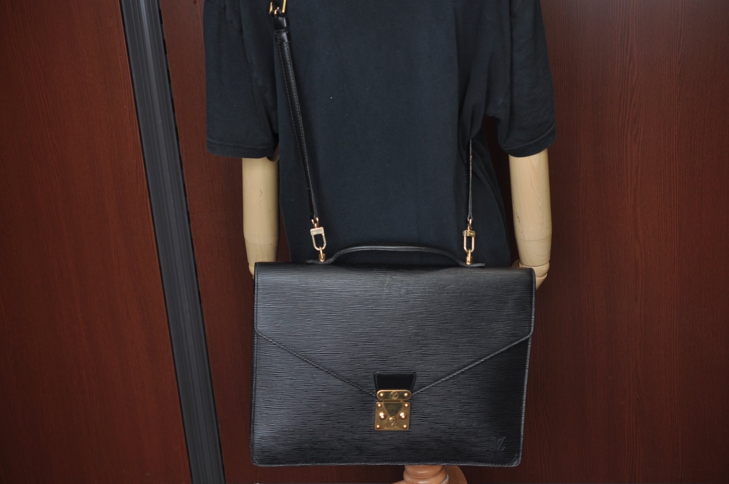 Auth Louis Vuitton Epi Porte Documents Bandouliere Briefcase M54462 Black 5996I