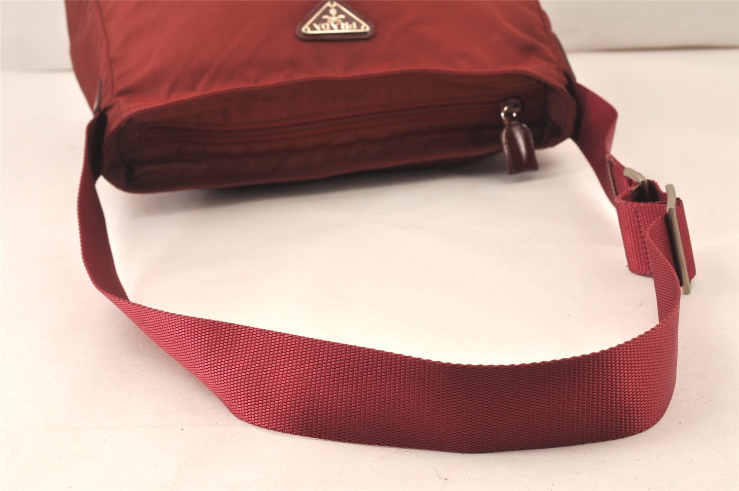 Authentic PRADA Nylon Tessuto Leather Shoulder Cross Body Bag Bordeaux 5998K