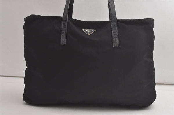 Authentic PRADA Vintage Nylon Tessuto Leather Shoulder Tote Bag Black 6001K