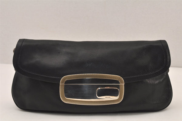 Authentic PRADA Vintage Leather Chain Shoulder Hand Bag Black 6002K