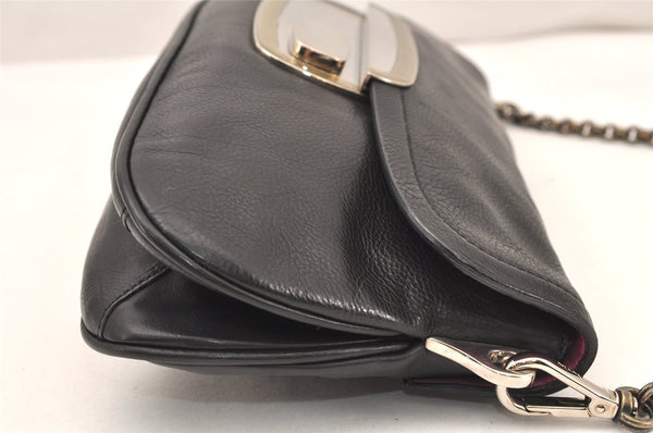 Authentic PRADA Vintage Leather Chain Shoulder Hand Bag Black 6002K