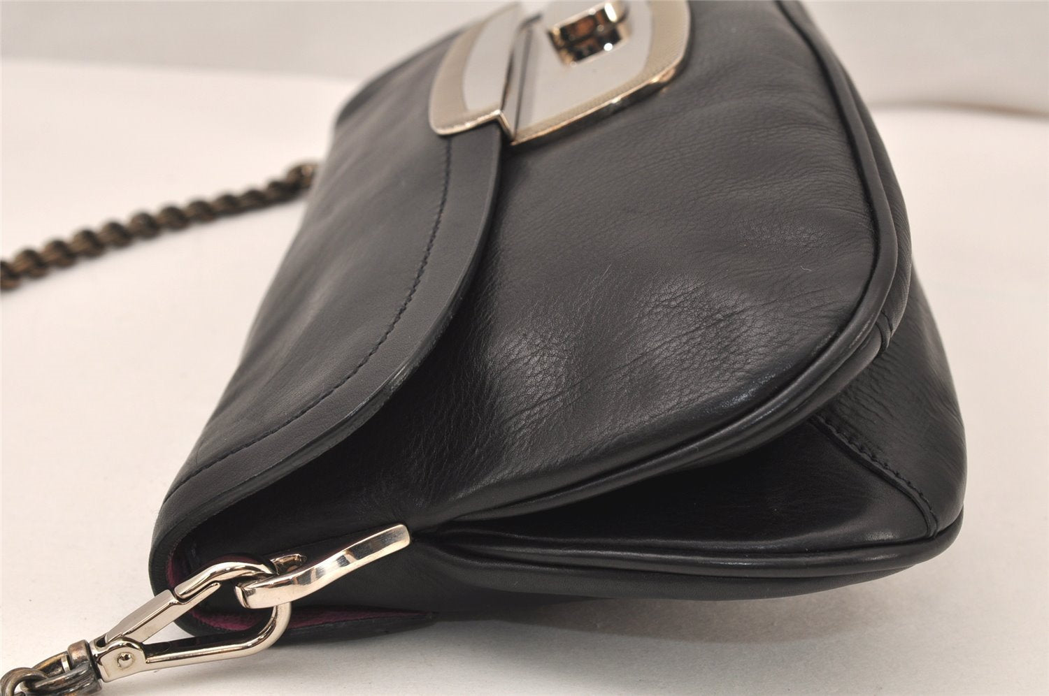 Authentic PRADA Vintage Leather Chain Shoulder Hand Bag Black 6002K