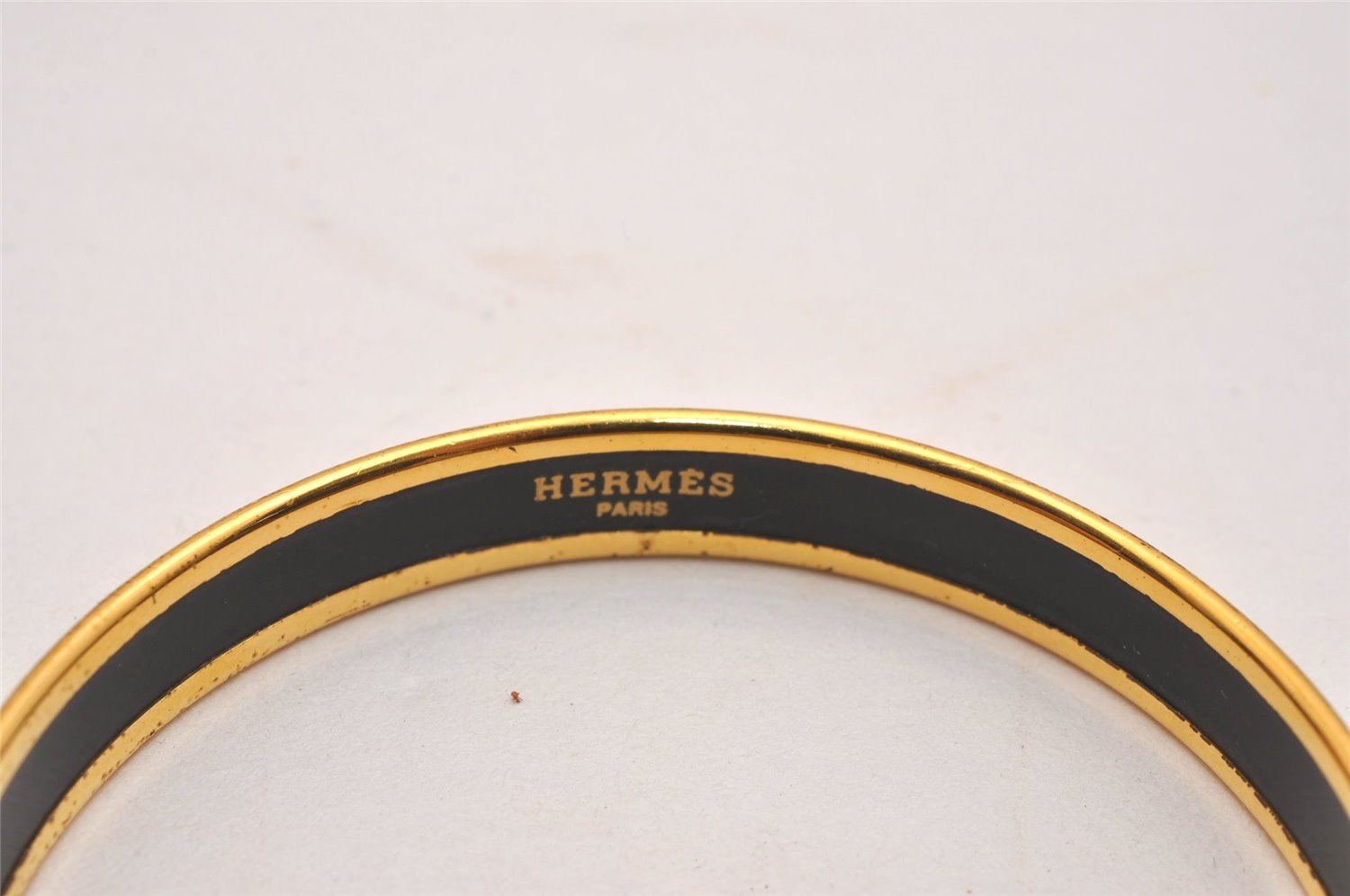 Authentic HERMES Vintage Email PM Bangle Gold Black 6003J