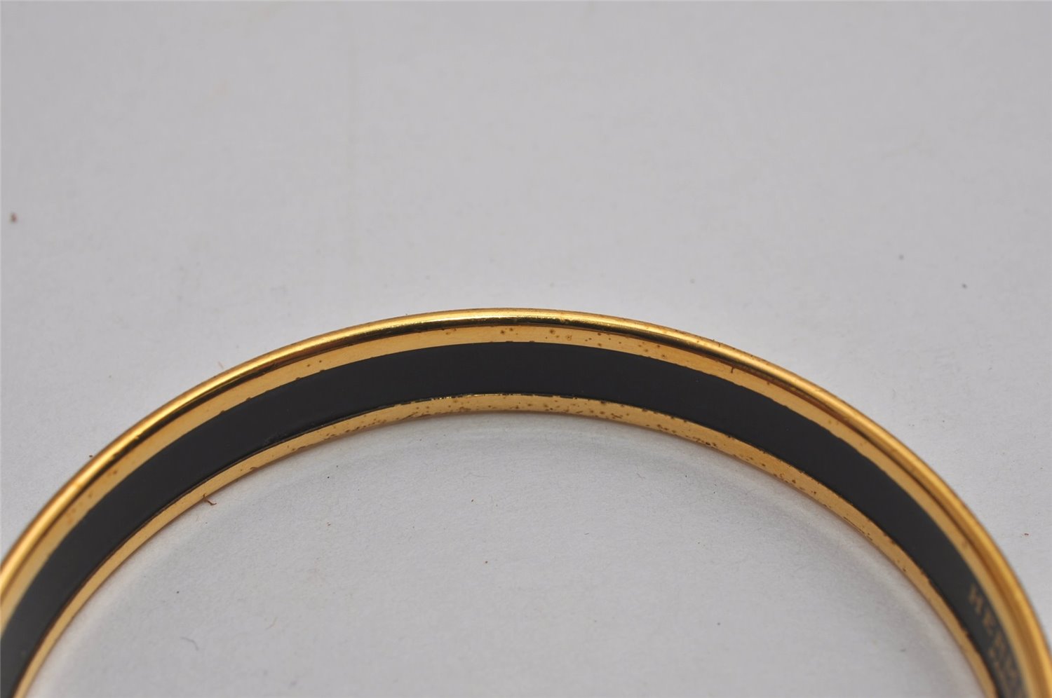 Authentic HERMES Vintage Email PM Bangle Gold Black 6003J