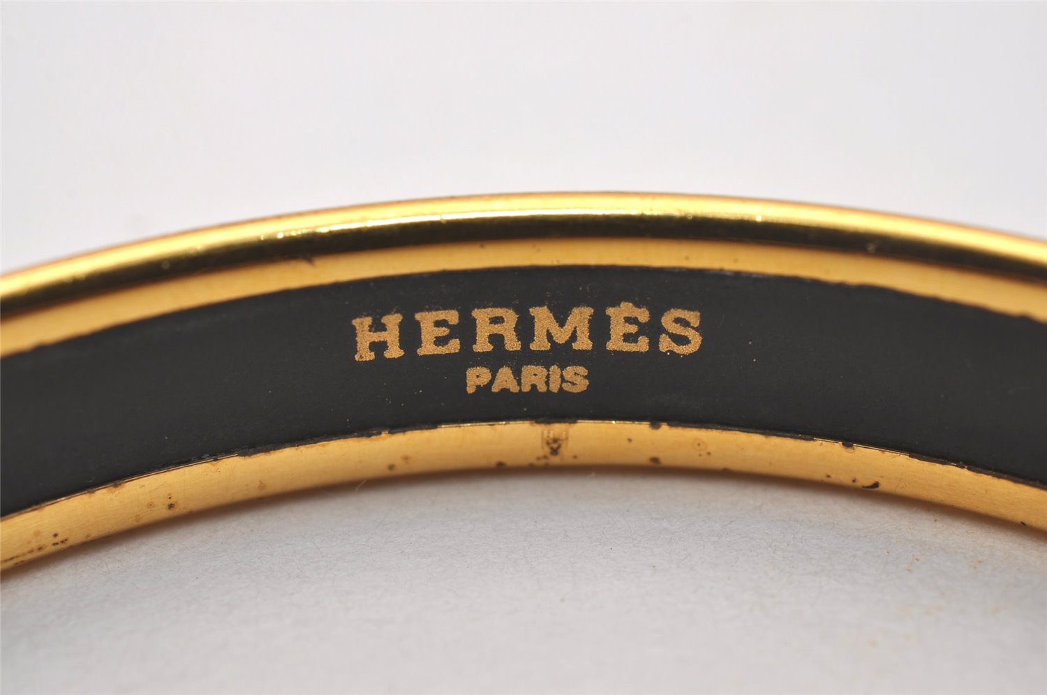 Authentic HERMES Vintage Email PM Bangle Gold Black 6003J