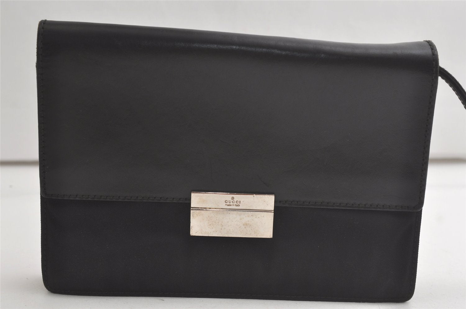 Authentic GUCCI Vintage Clutch Hand Bag Purse Nylon Leather Black 6006K