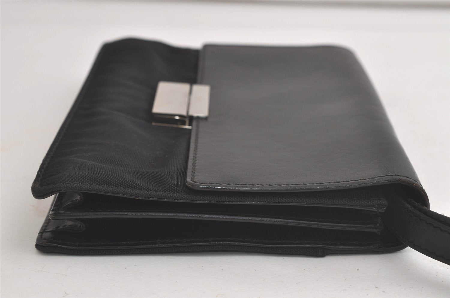 Authentic GUCCI Vintage Clutch Hand Bag Purse Nylon Leather Black 6006K