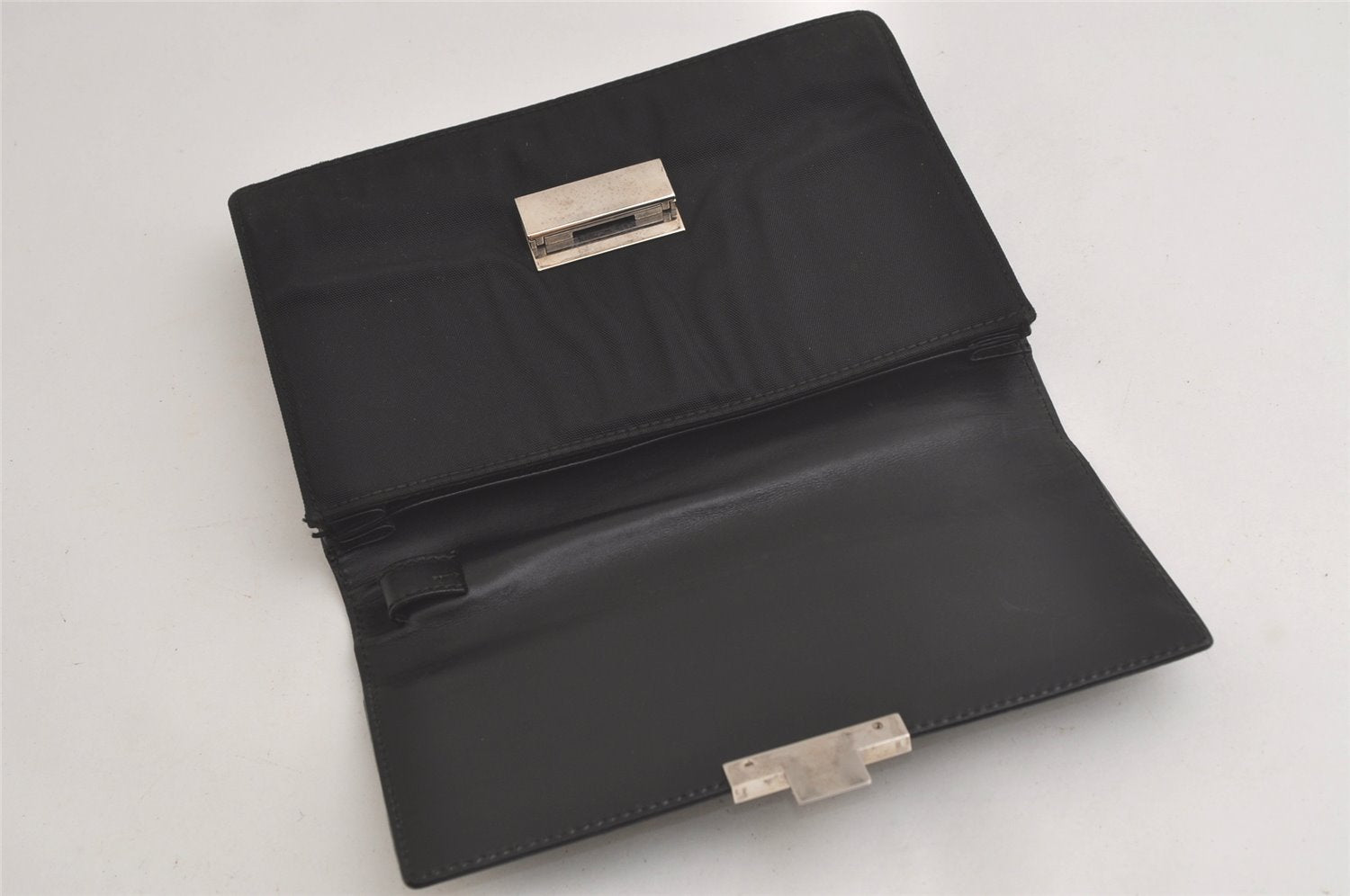 Authentic GUCCI Vintage Clutch Hand Bag Purse Nylon Leather Black 6006K
