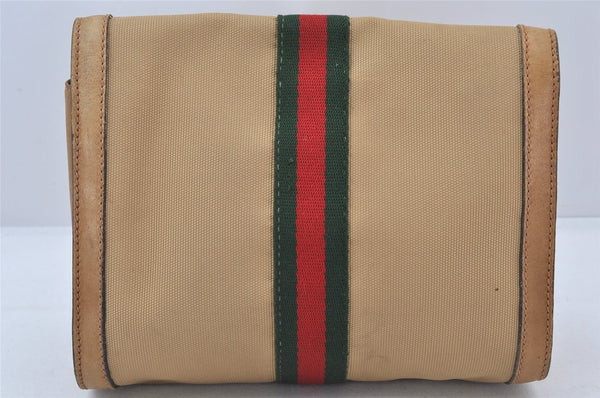 Authentic GUCCI Web Sherry Line Clutch Hand Bag Purse Canvas Leather Beige 6011K