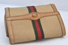 Authentic GUCCI Web Sherry Line Clutch Hand Bag Purse Canvas Leather Beige 6011K