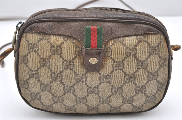 Authentic GUCCI Web Sherry Line Shoulder Bag GG PVC Leather Brown Junk 6012K