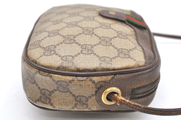 Authentic GUCCI Web Sherry Line Shoulder Bag GG PVC Leather Brown Junk 6012K