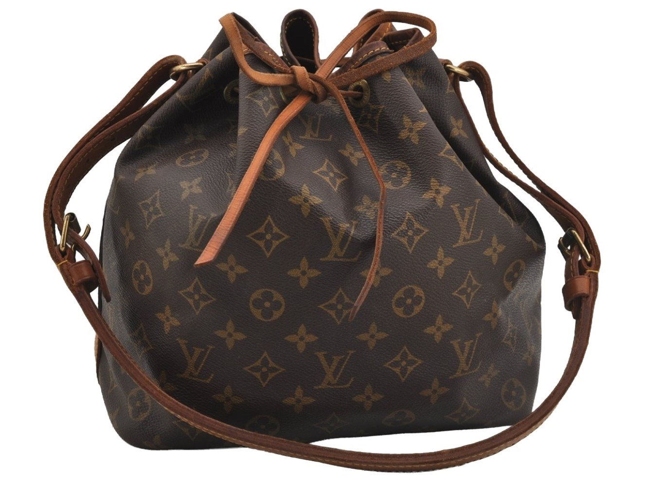 Authentic Louis Vuitton Monogram Petit Noe M42226 Shoulder Drawstring Bag 6017J