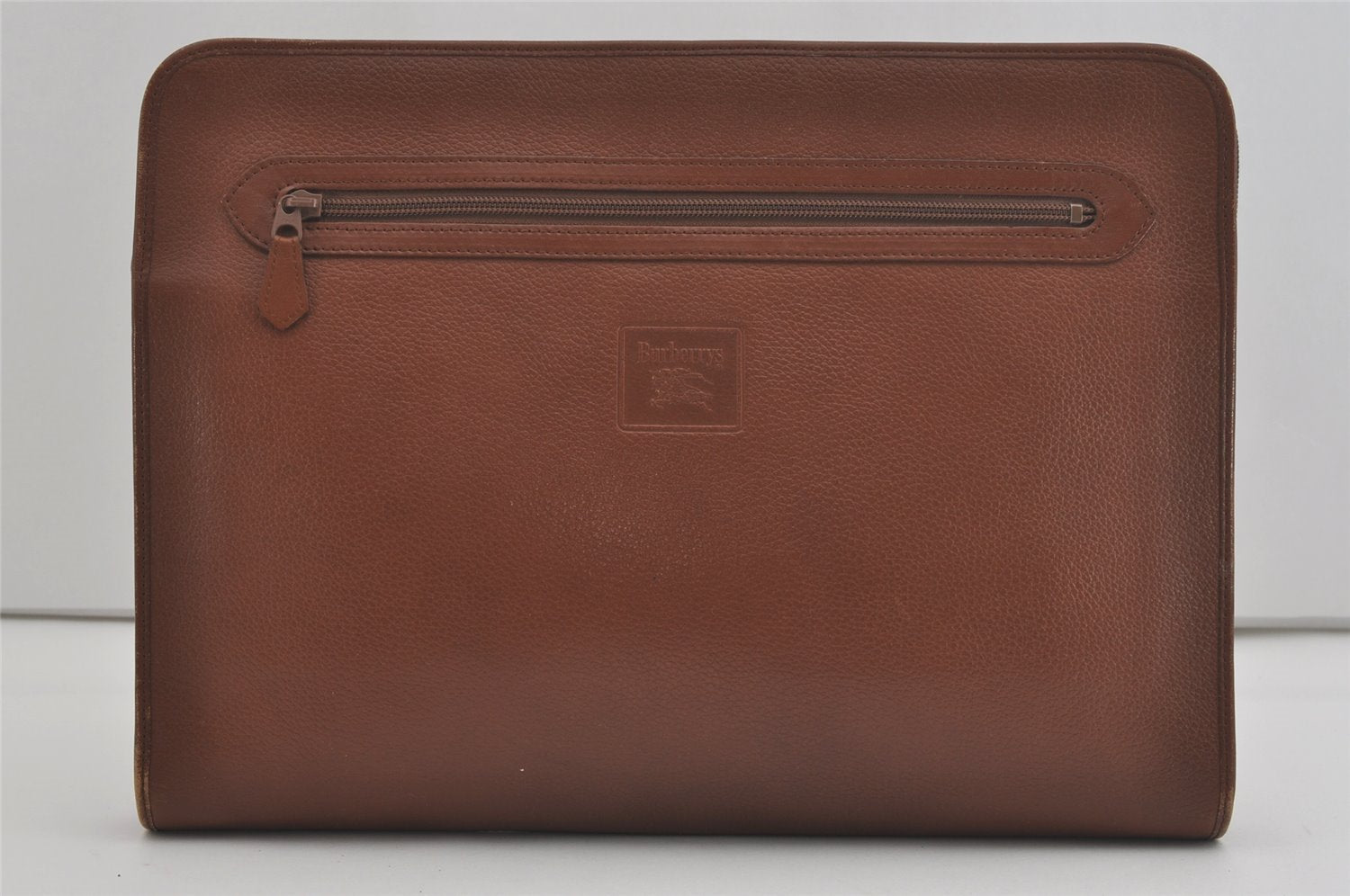 Authentic Burberrys Vintage Leather Business Clutch Documents Case Brown 6020I