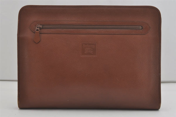 Authentic Burberrys Vintage Leather Business Clutch Documents Case Brown 6020I