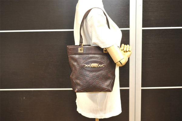 Authentic GUCCI Vintage Guccissima Tote Hand Bag GG Leather 145994 Brown 6022I