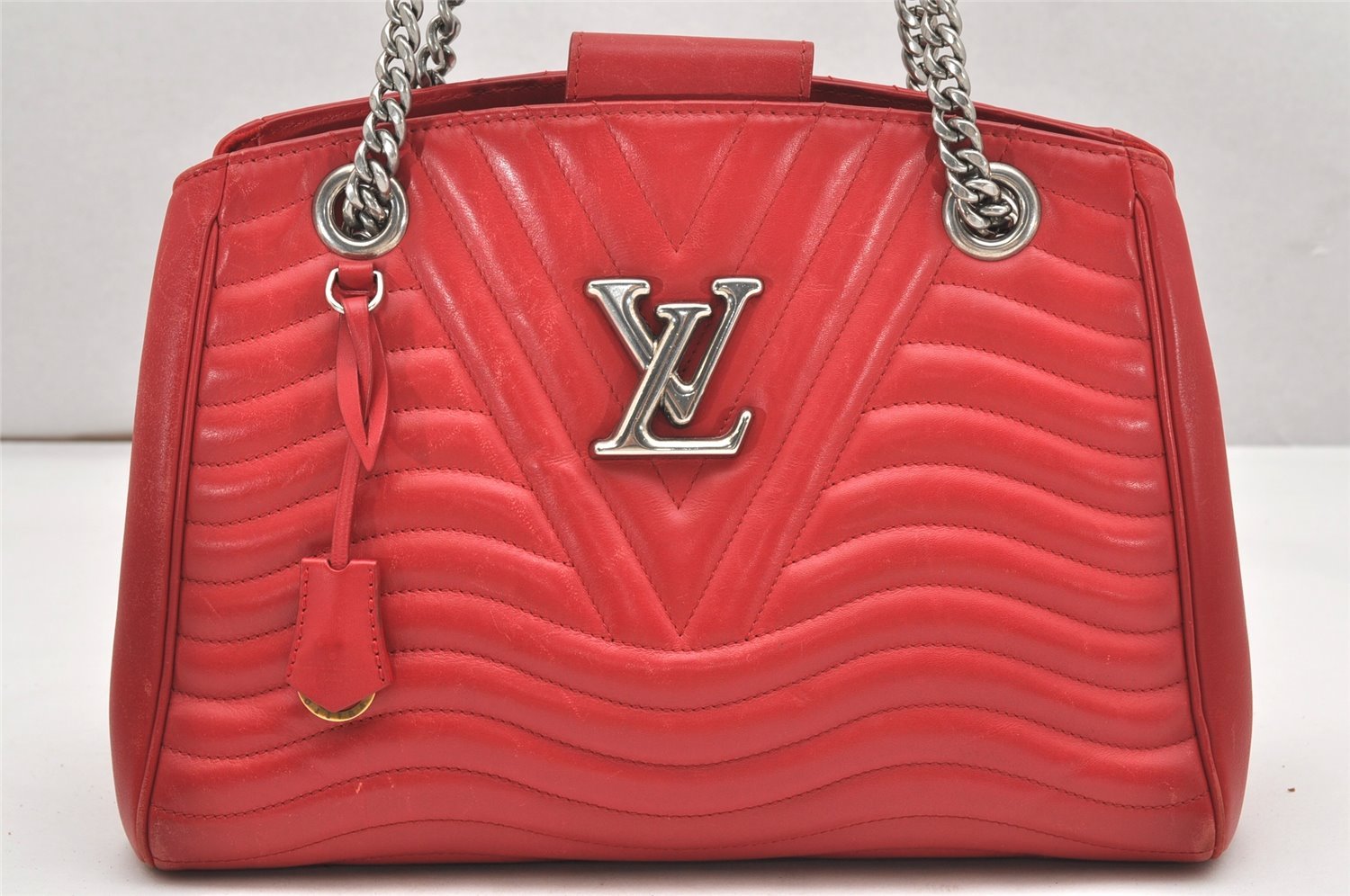 Auth Louis Vuitton New Wave Calf Skin Chain Shoulder Tote Bag M51497 Red 6023K