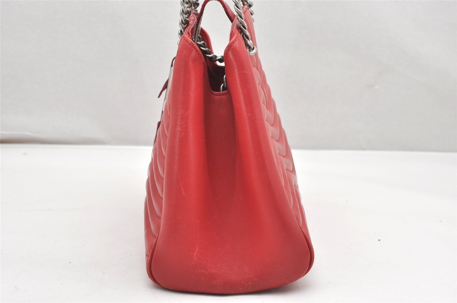 Auth Louis Vuitton New Wave Calf Skin Chain Shoulder Tote Bag M51497 Red 6023K