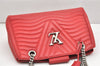 Auth Louis Vuitton New Wave Calf Skin Chain Shoulder Tote Bag M51497 Red 6023K