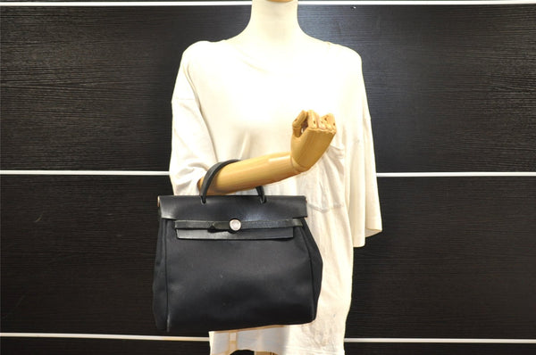 Authentic HERMES Her Bag Ado 2 In 1 2Way Backpack Canvas Leather Black 6025I