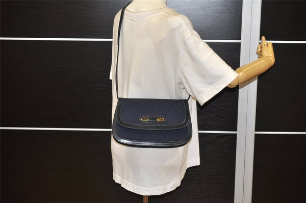 Authentic GUCCI Shoulder Cross Body Bag Purse GG Canvas Leather Navy 6027K