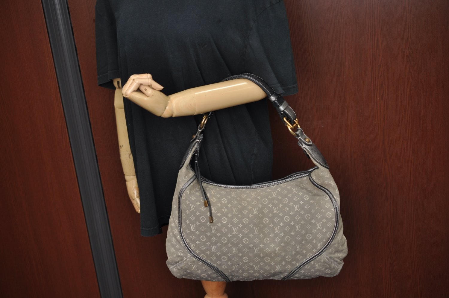 Auth Louis Vuitton Monogram Mini Lin Manon MM Shoulder Bag Gray M95618 LV 6028H