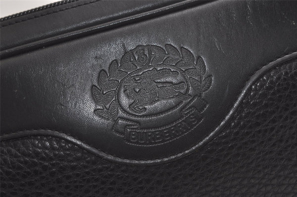 Authentic Burberrys Vintage Leather Clutch Hand Bag Purse Black 6029K