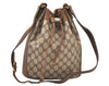 Authentic GUCCI Web Sherry Line Drawstring Bag GG PVC Leather Brown Junk 6041K