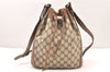 Authentic GUCCI Web Sherry Line Drawstring Bag GG PVC Leather Brown Junk 6041K