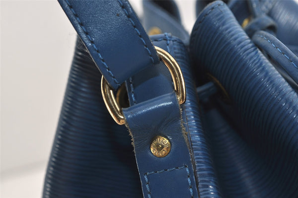 Authentic Louis Vuitton Epi Petit Noe Shoulder Drawstring Bag M44105 Blue 6045J
